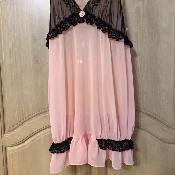 Betsey Johnson Pink and Black Lace Babydoll - Picture 2 of 4